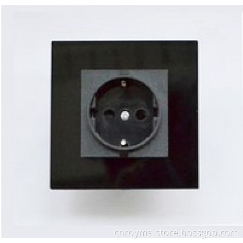 High Quality Glass Panel EU Standard Wall Socket Black White Color USE For 2-pin plug, 3-pin plug ABS fir proofing plastic